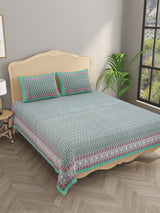 Floral Print Cotton Double King Bedsheet with 2 Pillow Covers