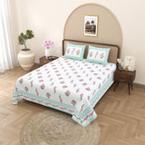 Floral Print Cotton Double King Bedsheet with 2 Pillow Covers