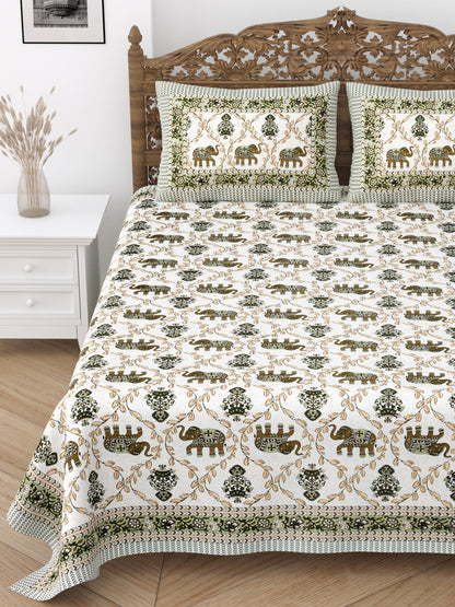 Floral Print Cotton Double King Bedsheet with 2 Pillow Covers