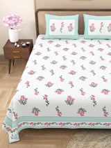 Floral Print Cotton Double King Bedsheet with 2 Pillow Covers