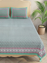 Floral Print Cotton Double King Bedsheet with 2 Pillow Covers