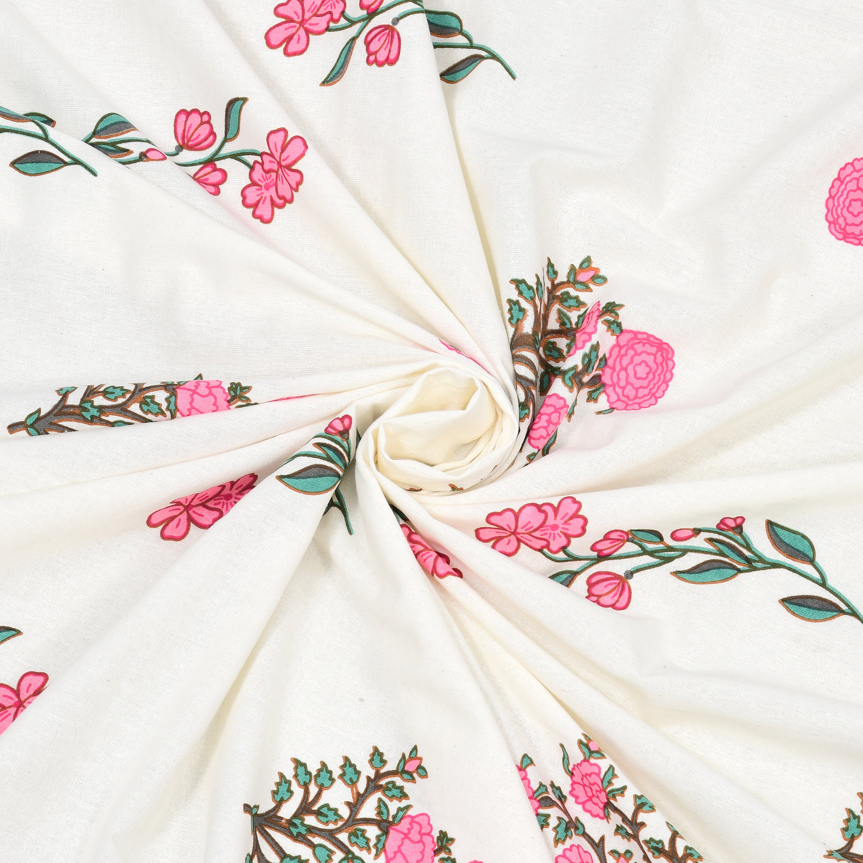 Floral Print Cotton Double King Bedsheet with 2 Pillow Covers