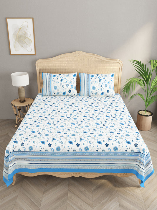 Floral Print Super King Cotton Bedsheet with 2 Pillow Covers