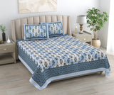 Floral Print Cotton Double King Bedsheet with 2 Pillow Covers