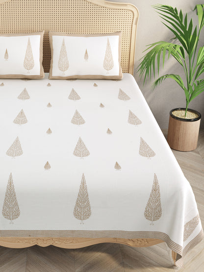 Extra Soft Percale Cotton Double King Handblock Print Bedsheet with 2 Pillow Covers