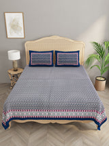 Floral Print Cotton Double King Bedsheet with 2 Pillow Covers