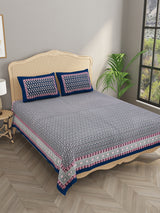 Floral Print Cotton Double King Bedsheet with 2 Pillow Covers