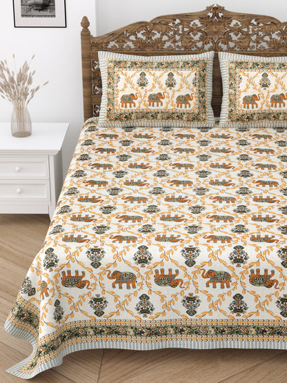 Floral Print Cotton Double King Bedsheet with 2 Pillow Covers