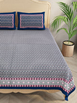 Floral Print Cotton Double King Bedsheet with 2 Pillow Covers