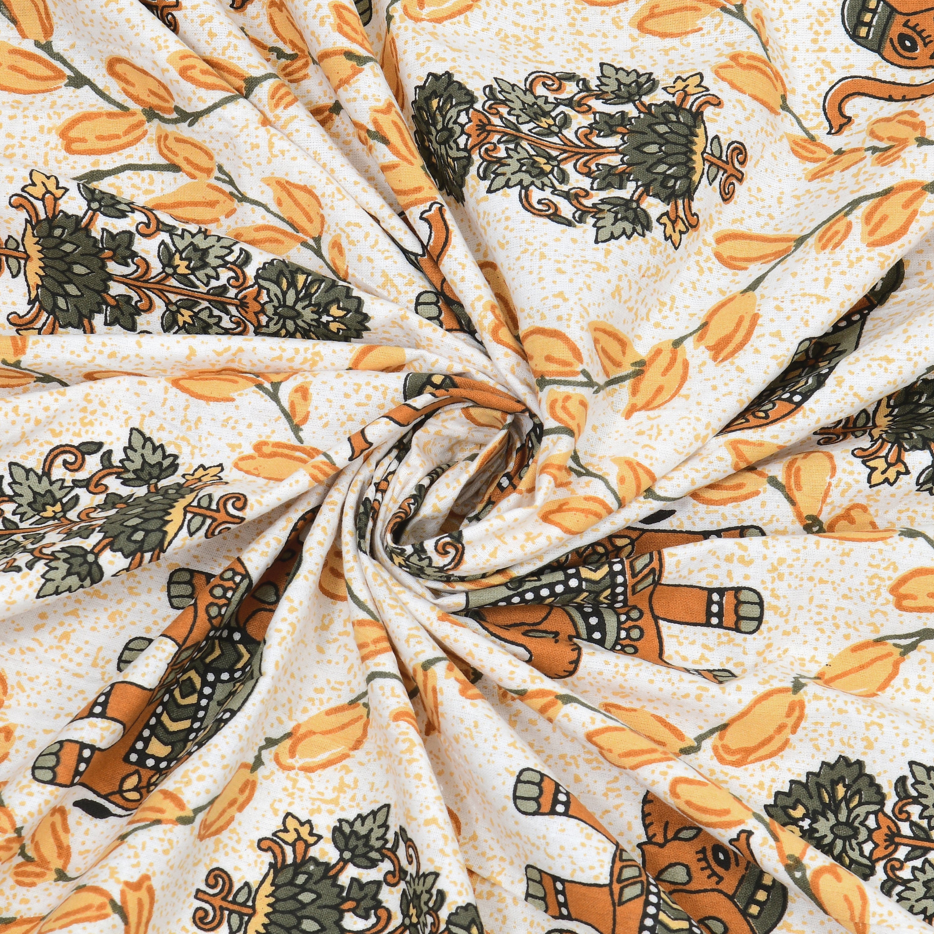 Floral Print Cotton Double King Bedsheet with 2 Pillow Covers