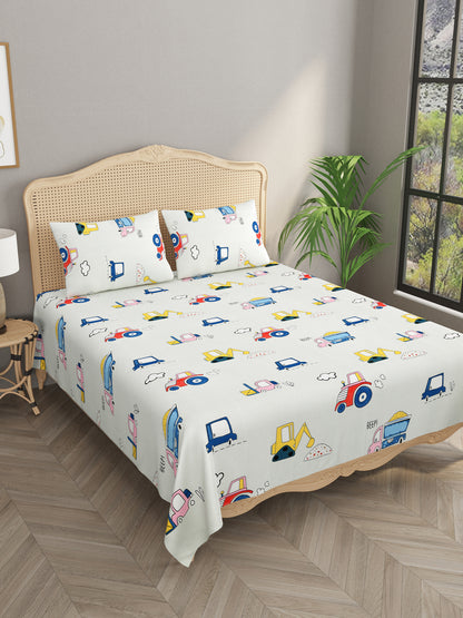 Polycotton Kids Print Double bedsheet with 2 Pillow Covers