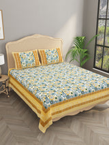 Floral Print Cotton Double King Bedsheet with 2 Pillow Covers