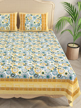 Floral Print Cotton Double King Bedsheet with 2 Pillow Covers
