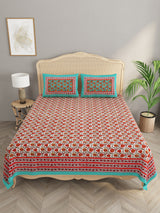Floral Print Cotton Double King Bedsheet with 2 Pillow Covers