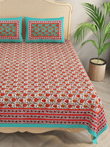 Floral Print Cotton Double King Bedsheet with 2 Pillow Covers