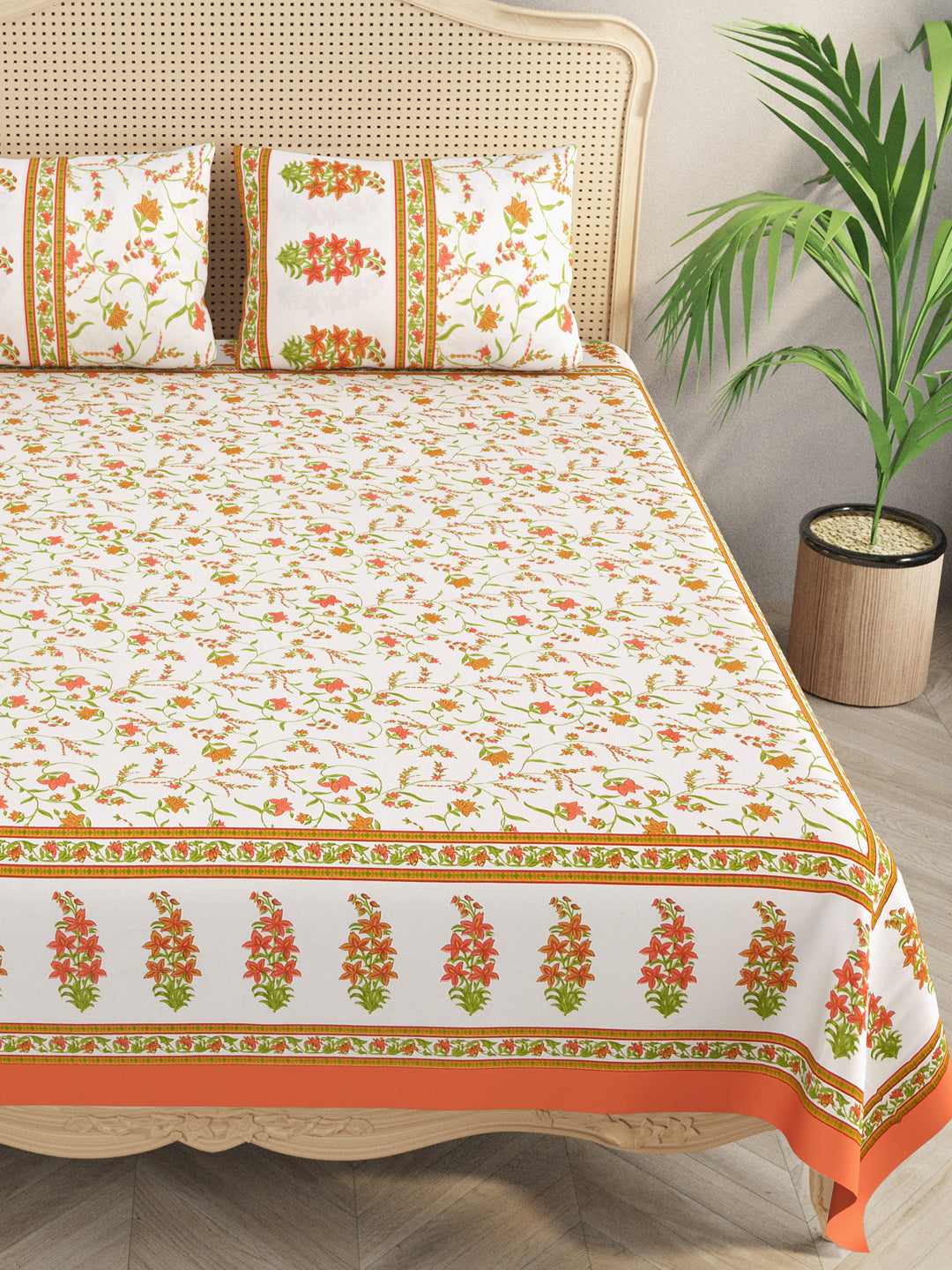 Floral Print Super King Cotton Bedsheet with 2 Pillow Covers