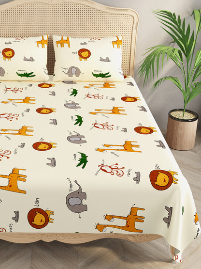 Polycotton Kids Print Double bedsheet with 2 Pillow Covers