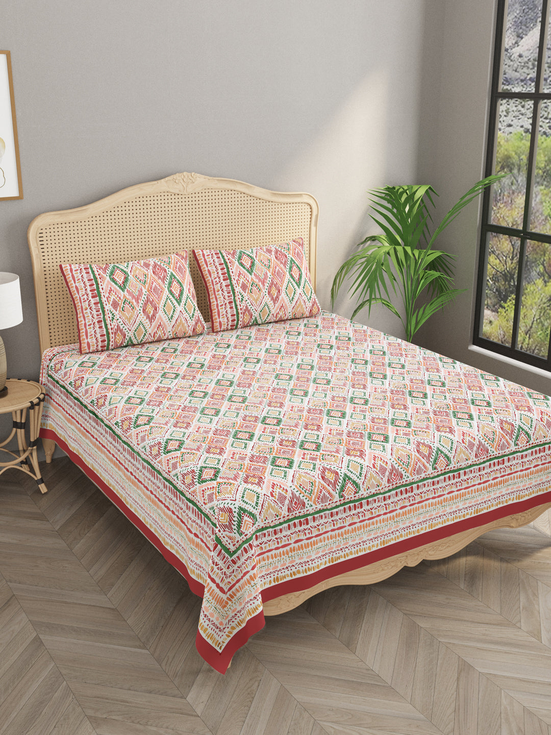 Diwali Gift Box – Premium Double Cotton Bedsheet, 2 Rakhi & 6 Beaded Coasters