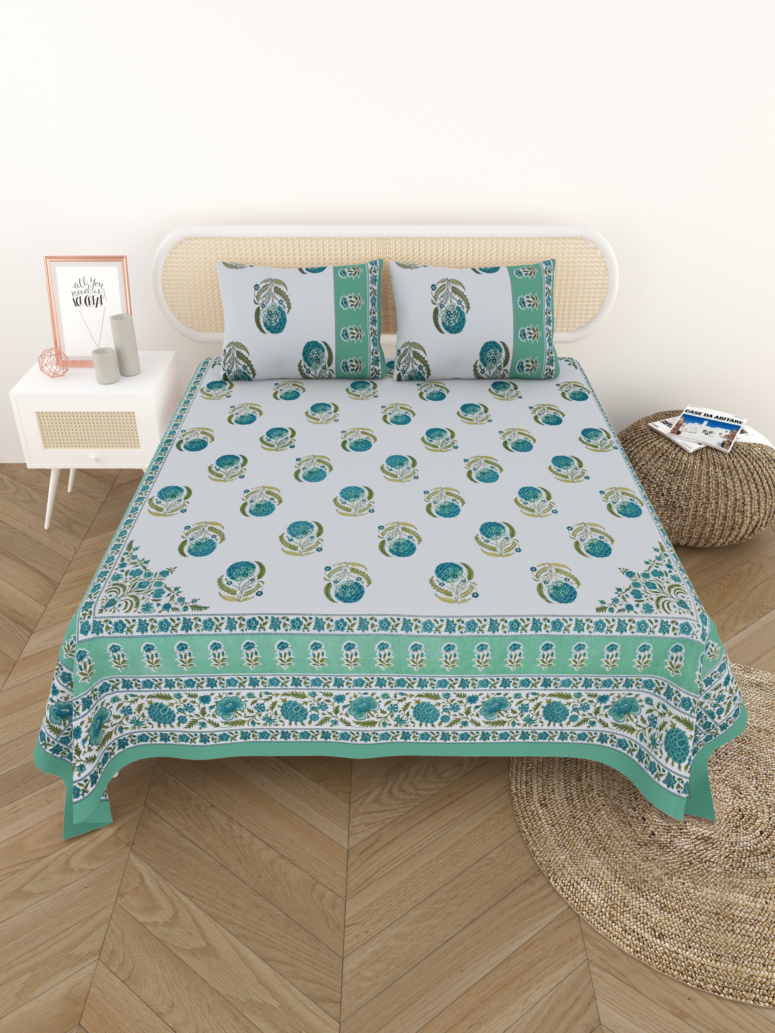 Cotton Printed Bedsheet with 2 Pillow Covers - (108 x 108 Inch)