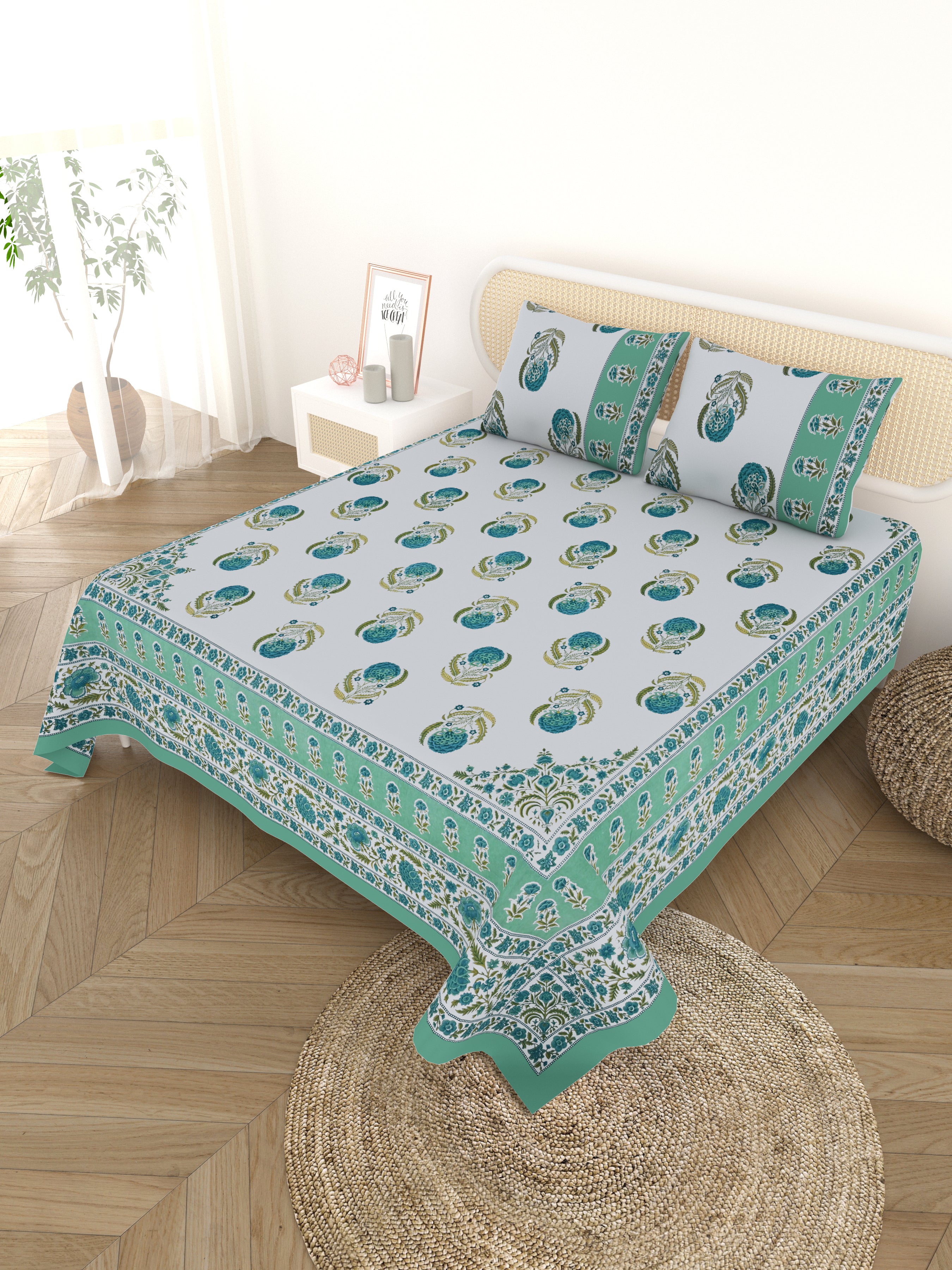 Cotton Printed Bedsheet with 2 Pillow Covers - (108 x 108 Inch)