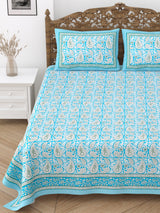 Floral Print Cotton Double King Bedsheet with 2 Pillow Covers