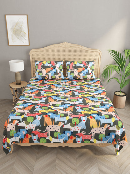 Polycotton Kids Print Double bedsheet with 2 Pillow Covers