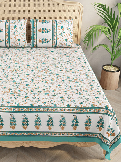 Floral Print Super King Cotton Bedsheet with 2 Pillow Covers