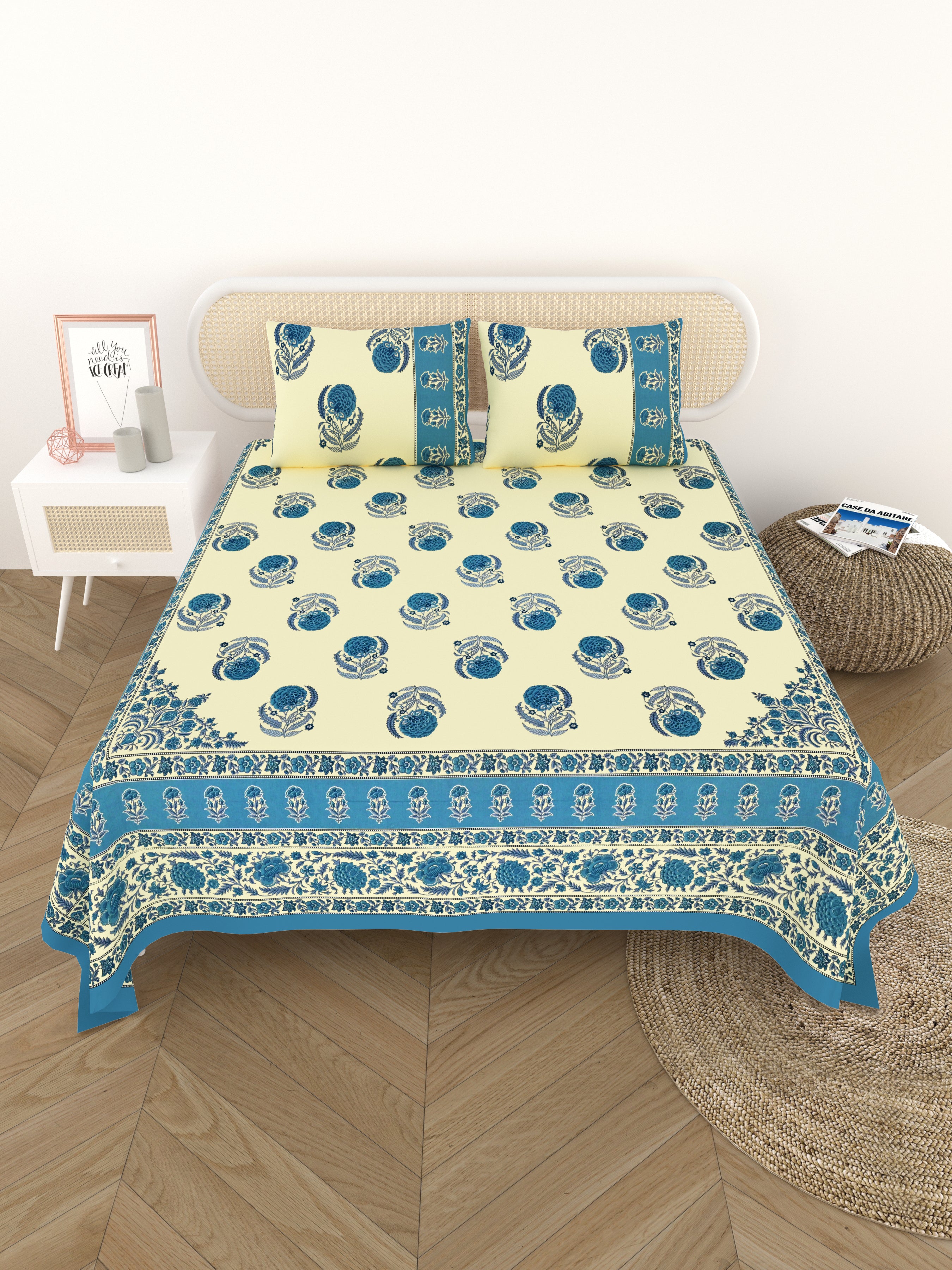 Cotton Printed Bedsheet with 2 Pillow Covers - (108 x 108 Inch)