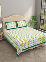 Floral Print Cotton Double King Bedsheet with 2 Pillow Covers