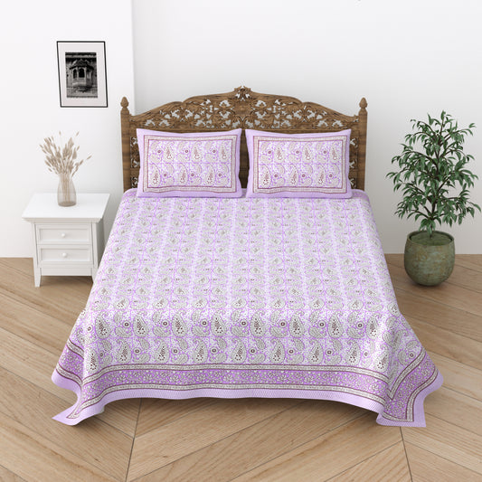 Floral Print Cotton Double King Bedsheet with 2 Pillow Covers