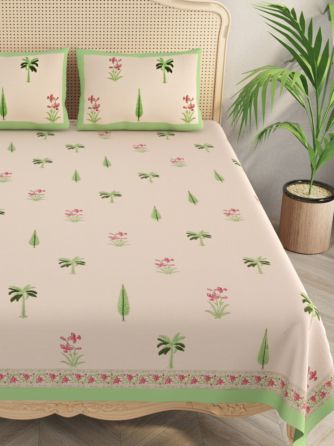 Double King Handblock Print Bedsheet with 2 Pillow Covers