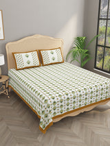 Floral Print Cotton Double King Bedsheet with 2 Pillow Covers
