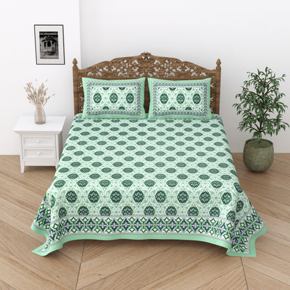 Floral Print Cotton Double King Bedsheet with 2 Pillow Covers