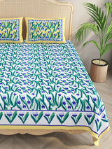 Floral Print Cotton Double King Bedsheet with 2 Pillow Covers