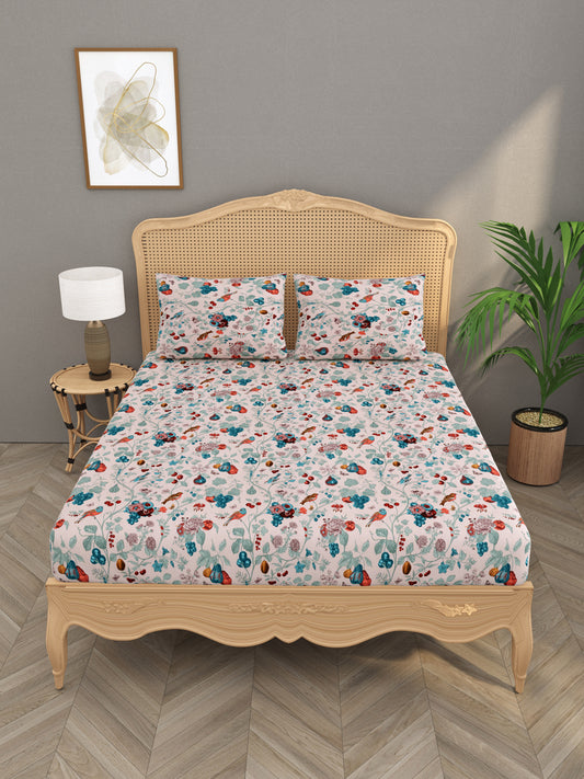 Floral print fitted Bedsheets with elastic, 2 pillow covers