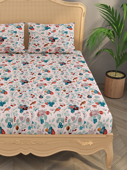 Floral print fitted Bedsheets with elastic, 2 pillow covers