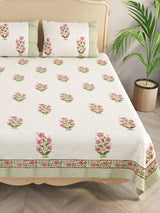 Handblock printed Jute Cotton Bedcover - Double King with 2 Pillow Covers