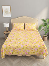 Floral Print Super King Cotton Bedsheet with 2 Pillow Covers