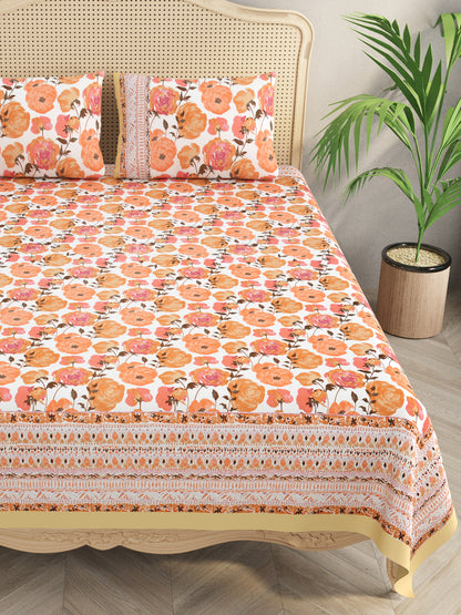 Floral Print Cotton Super King Bedsheet with 2 Reversible Pillow Covers