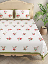 Handblock Print Super King Bedsheet in Extra Soft Percale Cotton with 2 Pillow covers