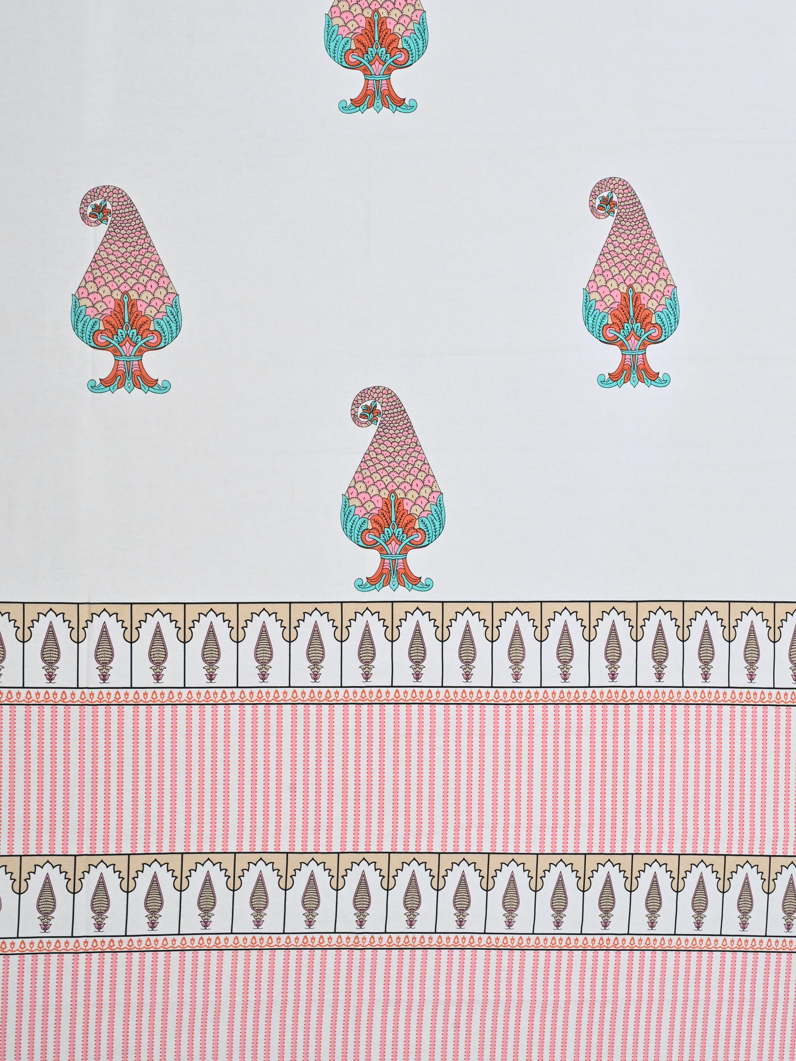 Extra Soft Percale Cotton Super King Handblock Print Bedsheet with 2 Pillow Covers