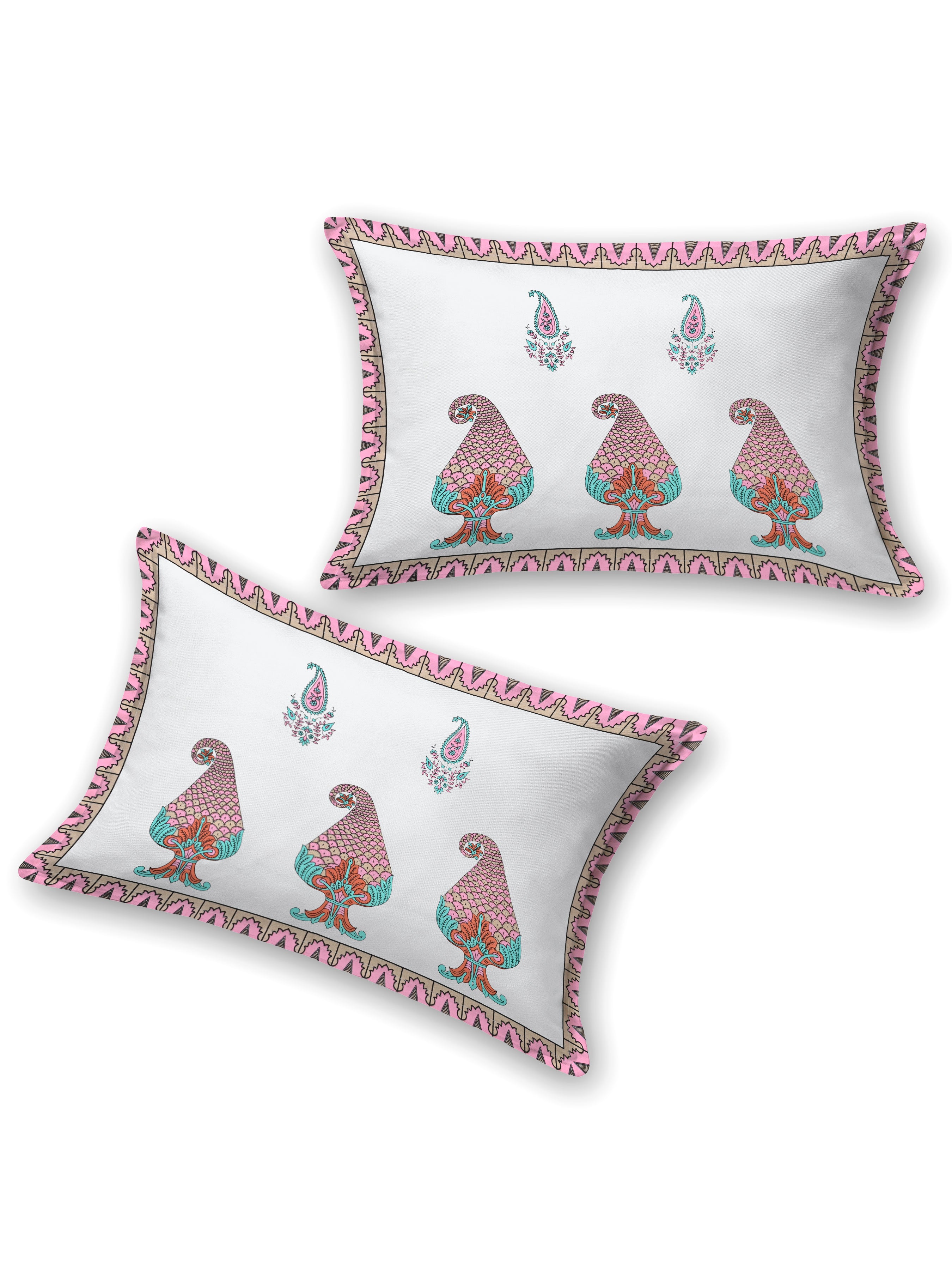 Extra Soft Percale Cotton Super King Handblock Print Bedsheet with 2 Pillow Covers