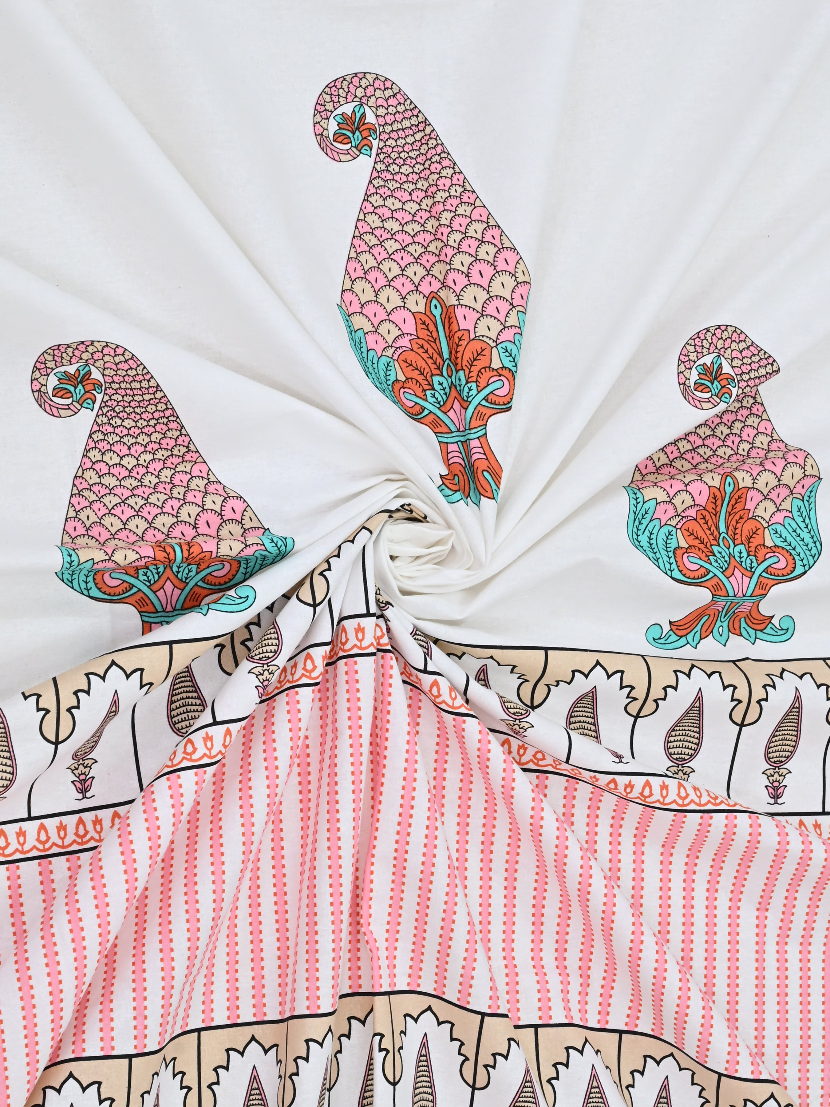 Extra Soft Percale Cotton Super King Handblock Print Bedsheet with 2 Pillow Covers