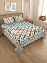 Floral Print Cotton Double King Bedsheet with 2 Pillow Covers