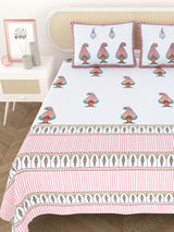 Extra Soft Percale Cotton Super King Handblock Print Bedsheet with 2 Pillow Covers