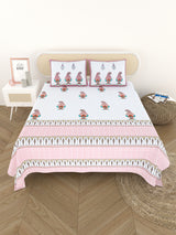 Extra Soft Percale Cotton Super King Handblock Print Bedsheet with 2 Pillow Covers