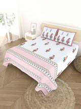 Extra Soft Percale Cotton Super King Handblock Print Bedsheet with 2 Pillow Covers