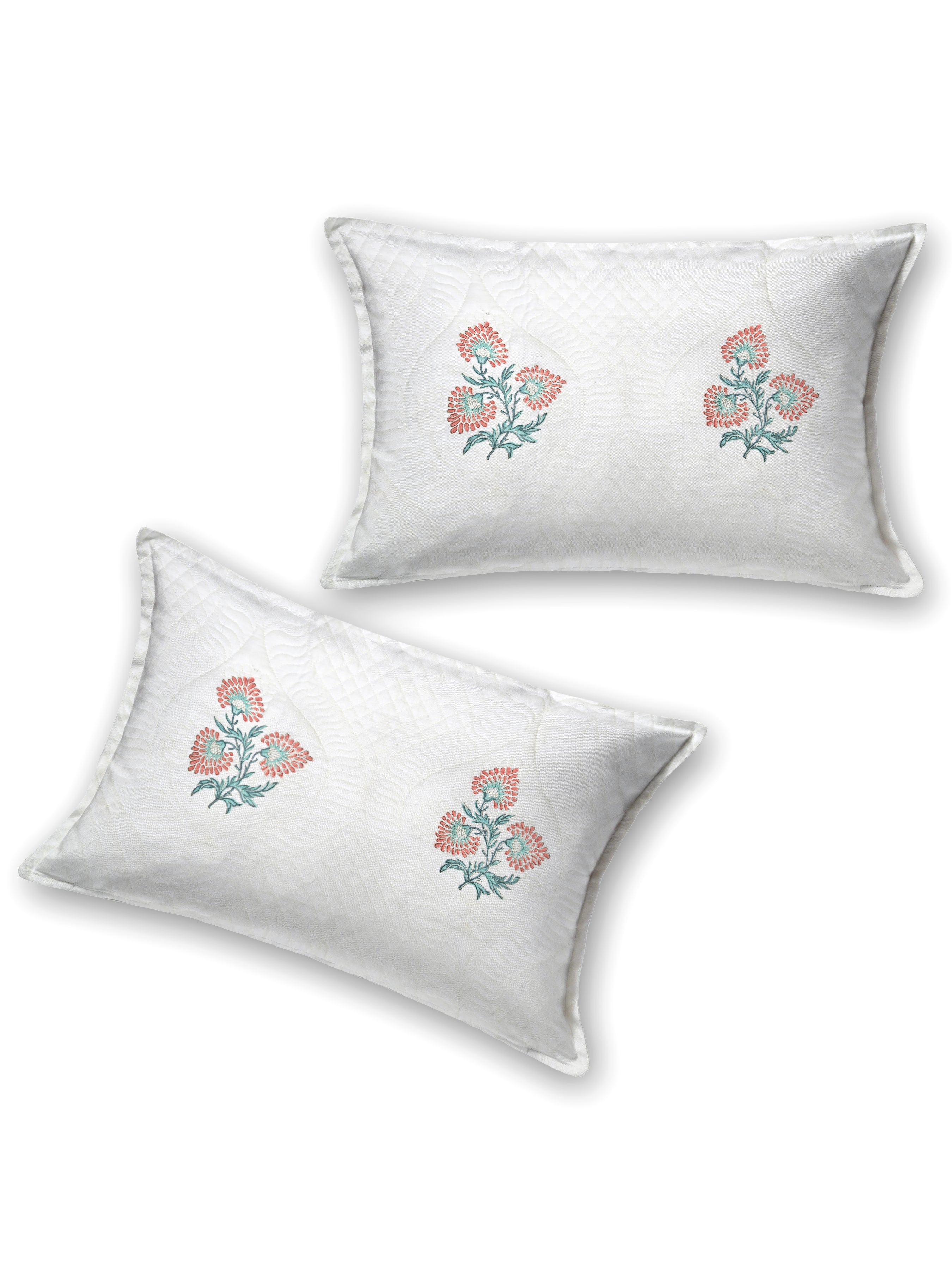 Quilted Floral Printed Reversible Bedcover with 2 Pillow Covers