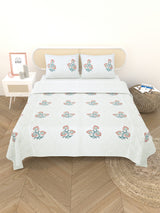 Quilted Floral Printed Reversible Bedcover with 2 Pillow Covers