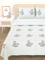 Quilted Floral Printed Reversible Bedcover with 2 Pillow Covers